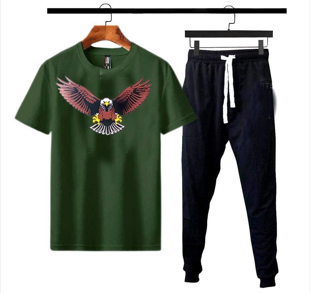 Men DRI fit eagle print track suit green black
